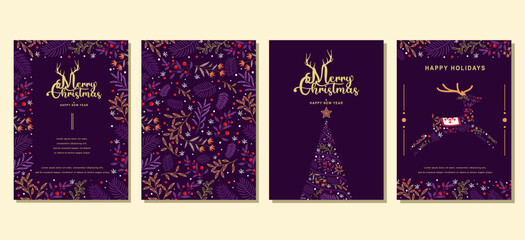 Fototapeta na wymiar Christmas and New Year greeting cards set. Modern vector illustration concepts for greeting card website and mobile website banner party invitation card posters social media banners