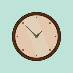 Flat Vector Wooden Clock Illustration Vector Icon 