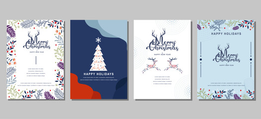 Christmas and New Year greeting cards set. Modern vector illustration concepts for greeting card  website and mobile website banner party invitation card  posters  social media banners - obrazy, fototapety, plakaty