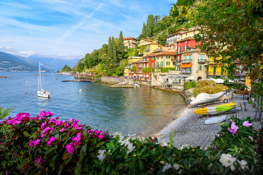 Landscape with Varenna town at Como lake region, Italy