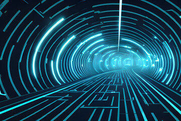 Abstract computer data stream digital tunnel electronic pattern walls and neon light technology cyberspace futuristic theme background