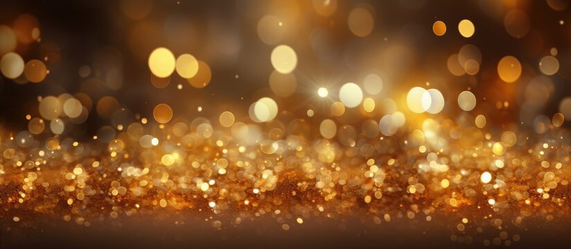 A stunning illustration featuring beautiful circles of abstract gold bokeh on a background adorned with particles