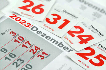 Deutscher Kalender und Feiertage im Dezember 2023 Weihnachten Silvester Advent