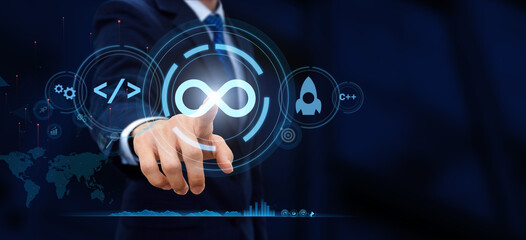 Obraz premium DEVOPS Concept for Efficient Development and Operations on the Virtual Screen.