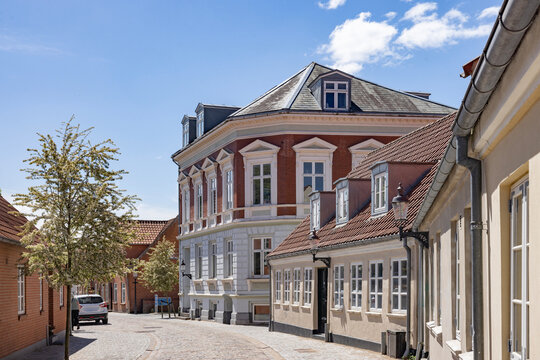 Happy walk through Varde city's old town on a great summer's day. West Jutland, Region Southern Denmark.	
