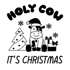 The cow and christmas tree and gift