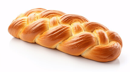 A plaited wheat-flour bread, isolated on white, is known as Challah from Israel.