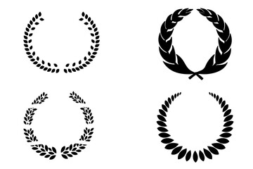 Black laurel wreath frame icon in white background. Circular laurel foliate, wheat and olive wreaths depicting an award, achievement, heraldry, nobility. Vector illustration