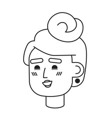 Smiling beautiful woman caucasian black and white black and white 2D vector avatar illustration. Female cheerful outline cartoon character face isolated. Stylish lady flat user profile image, portrait