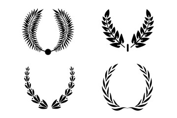 Black laurel wreath frame icon in white background. Circular laurel foliate, wheat and olive wreaths depicting an award, achievement, heraldry, nobility. Vector illustration