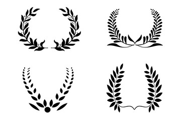 Black laurel wreath frame icon in white background. Circular laurel foliate, wheat and olive wreaths depicting an award, achievement, heraldry, nobility. Vector illustration