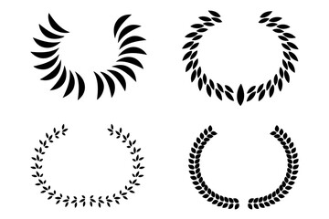 Black laurel wreath frame icon in white background. Circular laurel foliate, wheat and olive wreaths depicting an award, achievement, heraldry, nobility. Vector illustration