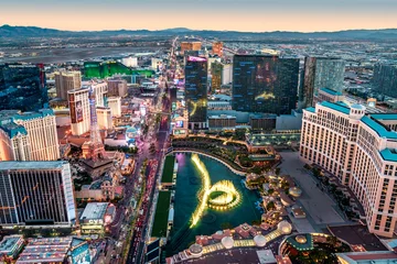 Poster Aerial View of Skyline, Strip at Night, Neon Lights..Las Vegas, Nevada , United States of America © Earth Pixel LLC.