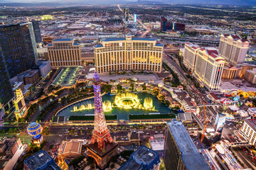 Aerial View of Skyline, Strip at Night, Neon Lights..Las Vegas, Nevada , United States of America