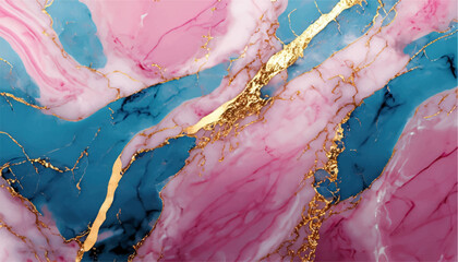 blue-pink marble with gold effects - obrazy, fototapety, plakaty