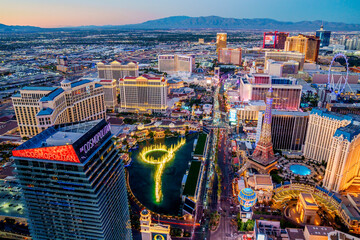 Aerial View of Skyline, Strip at Night, Neon Lights..Las Vegas, Nevada , United States of America
