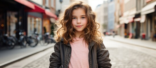 A street photo shows a girl who is quite young striking a pose