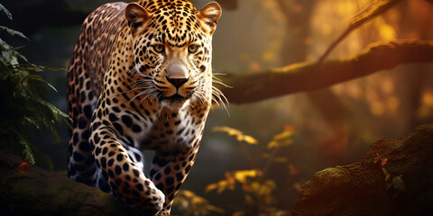 Grace in Motion: Documenting the Jaguar's Fierce Run Amidst Natural Fields background ai generated