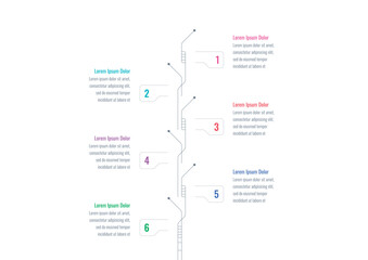 technological infographic template. six steps infographic template. web, internet, annual report, education, magazine infographic template