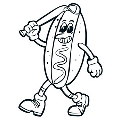 retro hotdog cartoon character mascot