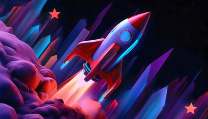 Rocket launching with stock market graph