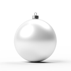 A white christmas ornament on a white surface, Christmas bauble mockup, copy-space.