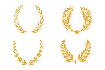 Laurel gold vector illustration in white background. Circular laurel foliate, wheat and oak wreaths depicting an award, achievement, heraldry, nobility on white background. Emblem floral greek branch 