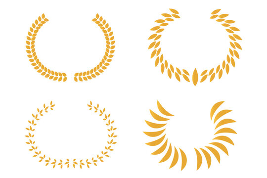Laurel gold vector illustration in white background. Circular laurel foliate, wheat and oak wreaths depicting an award, achievement, heraldry, nobility on white background. Emblem floral greek branch 
