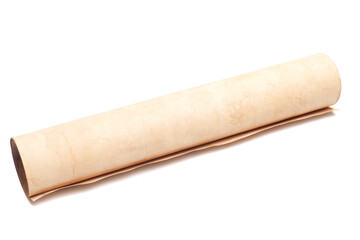 Scroll of vintage paper isolated on white.