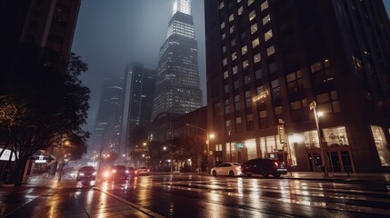 Fototapeta na wymiar Night view urban city with lights. AI generated image