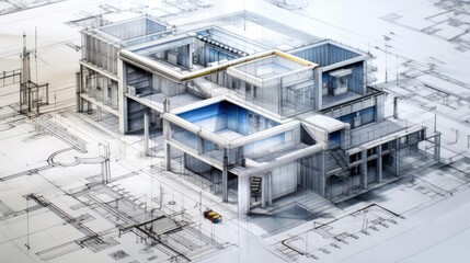 Engineer architect develops a layout of architecture - obrazy, fototapety, plakaty