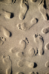 Fototapeta na wymiar Photographic documentation human footprints in the sand