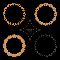 Set of 4 Luxury ornamental element design and frame gold color on black background. Design template for wallpaper. Isolated ornament. Vector Illustration.	
