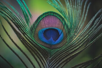 peacock feather with blue and green feathers on it's tip