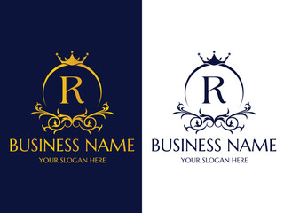 Letter R Luxury Logo, Creative Crown Logo Icon Vector Design