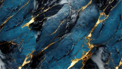 Schilderijen op glas blue marble with gold effects © Wiktoria