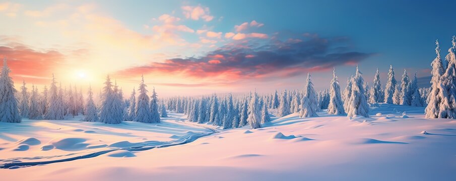 beautiful winter nature landscape covered with snow, Generative Ai