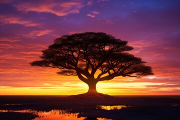 Silhouette of tree with sunset over trees and beautiful sky.
 - obrazy, fototapety, plakaty