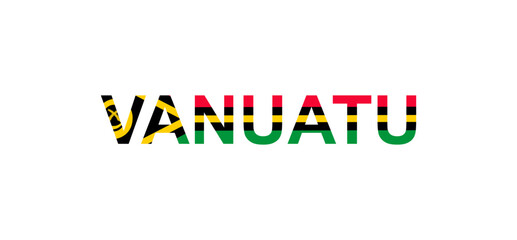 Letters Vanuatu in the style of the country flag. Vanuatu word in national flag style.
