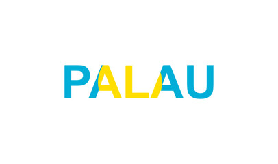 Letters Palau in the style of the country flag. Palau word in national flag style.