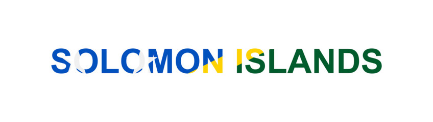 Letters Solomon Islands in the style of the country flag. Solomon Islands word in national flag style.