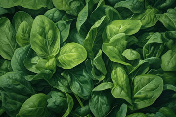 Fototapeta na wymiar A lush bed of vibrant green spinach leaves, fresh and radiant, showcasing the intricate veins and curves of nature.