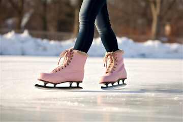 close up of a person skating on ice in winter