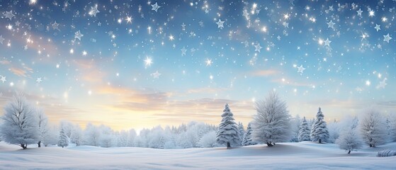 winter backdrop background, nature landscape covered with snow falling and glitter glow light sparkle, Generative Ai
