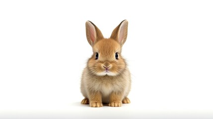 cute rabbit with light brown fur on a white background