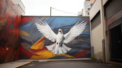 a Mural of a Dove on a Wall. generative AI