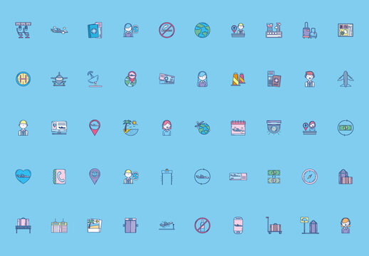Cute Line Airport Icon Set