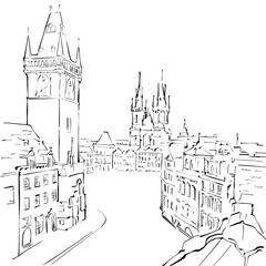 Illustration for coloring. Background.City. Line style	