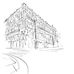 Illustration for coloring. Background.City. Line style	