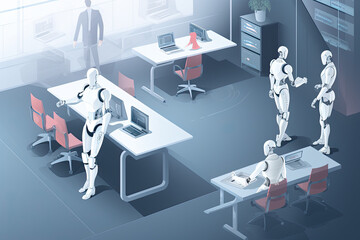 future of work, Robots and humans working together, robotics, futuristic, technology, artificial intelligence, professional, AI, collaboration - obrazy, fototapety, plakaty